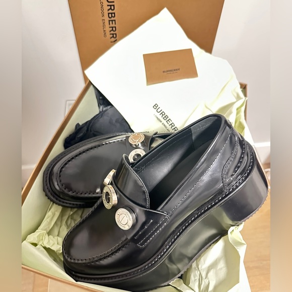 SOLD NWT BURBERRY Embellished wedge leather loafers 38.5 - Picture 9 of 13